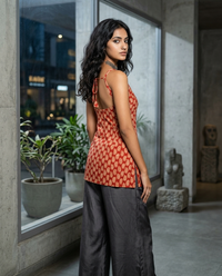 Red Paisley Tie-Back Longline Top 1
