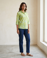 Lime Green Floral Button-Front Top 1
