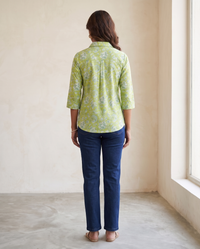 Lime Green Floral Button-Front Top 2