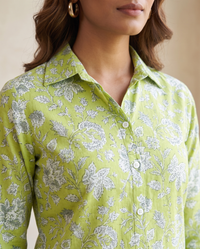 Lime Green Floral Button-Front Top 3