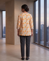 Ivory Orange Floral Empire Top 2