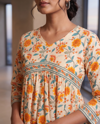 Ivory Orange Floral Empire Top 3