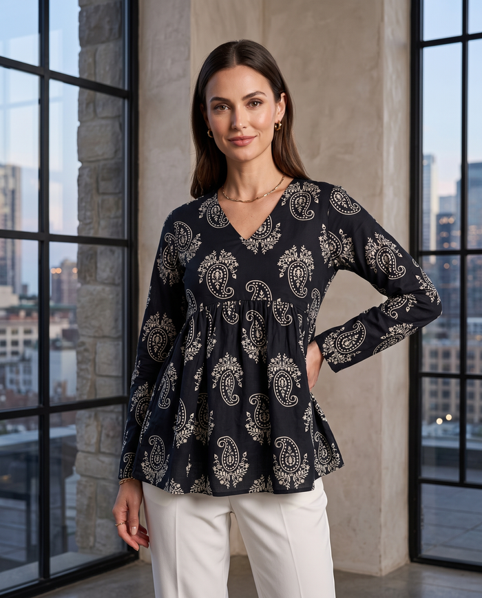 Black Paisley Empire-Line Top