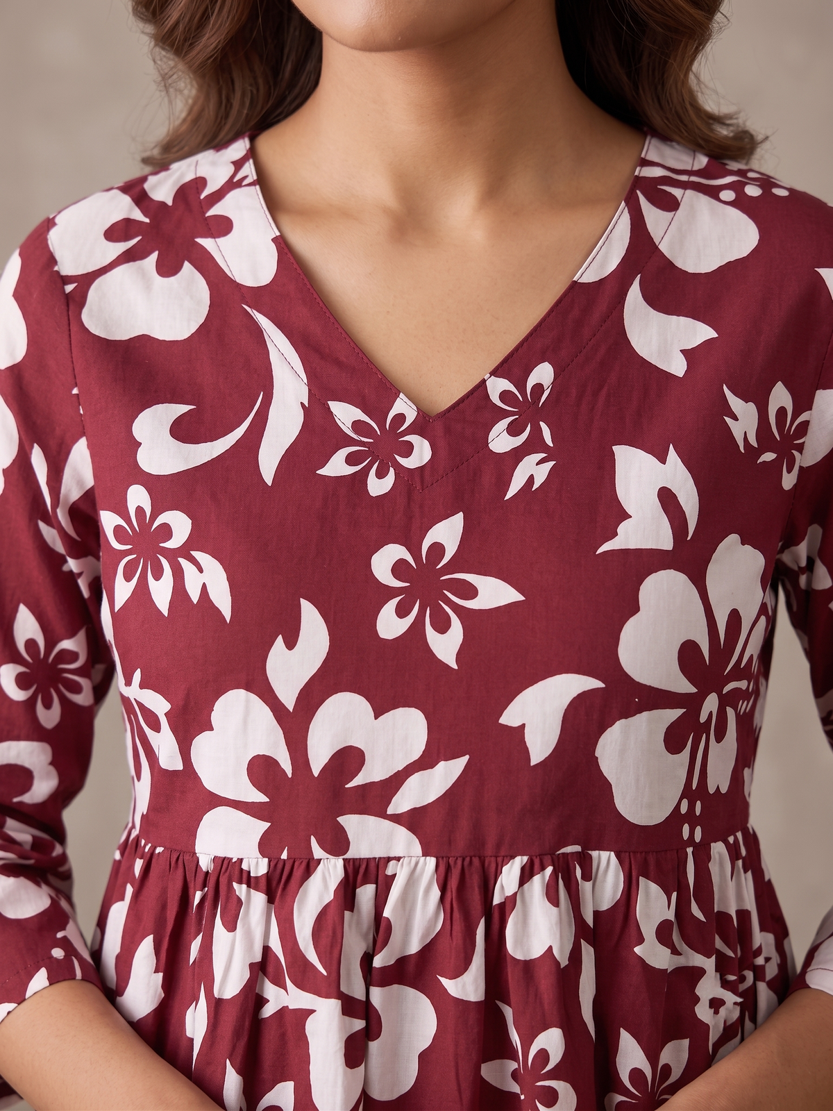 Women Maroon Floral Print Peplum Top