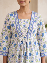 Women Blue Floral Print Square Neck Regular Top 3