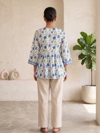Women Blue Floral Print Square Neck Regular Top 2