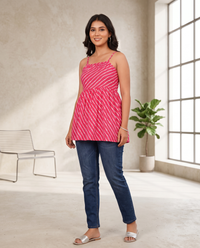 Pink Striped Sleeveless Flared Top 1
