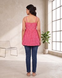 Pink Striped Sleeveless Flared Top 2