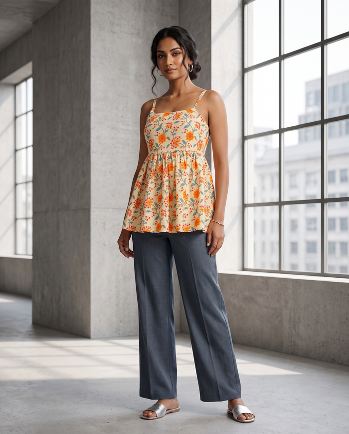 Ivory Floral Sleeveless Peplum Top