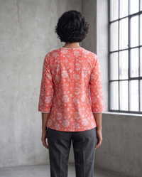 Coral Floral V-Neck Top 2