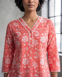 Coral Floral V-Neck Top 3