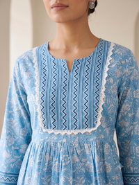 Blue Floral Printed Empire-Line Top 3