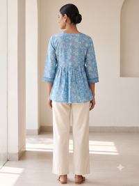 Blue Floral Printed Empire-Line Top 2